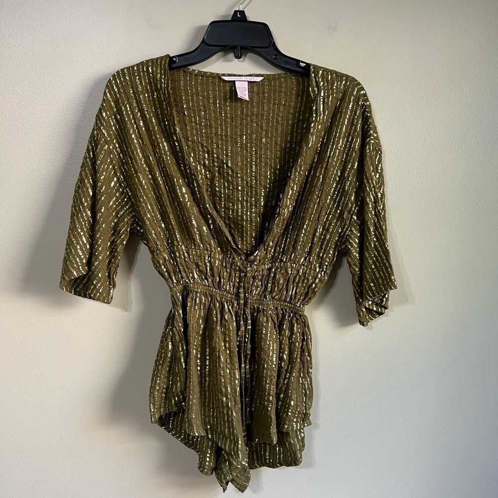 Victoria secret xs green gold blouse
